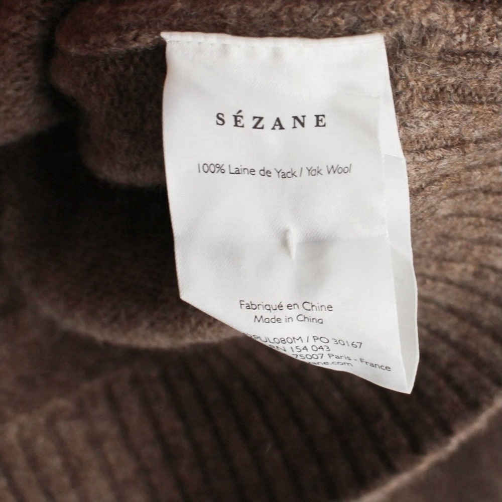 Sézane 100% Yak Wool Brown Mock Neck Cropped Sweater Button Shoulder Small - Picture 4 of 5